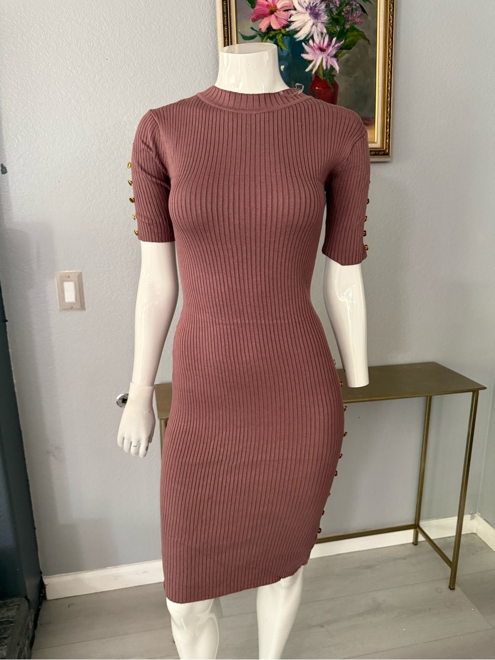 Say What? Ribbed Midi Bodycon Dress in Mauve